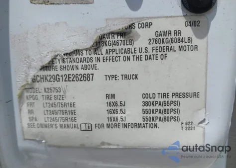 2002 Chevrolet Silverado 2500Hd Lt from USA, damaged, VIN 1GCHK29G12E262687